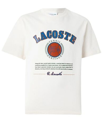 Мужская теннисная футболка Lacoste Print Cotton - ecru white