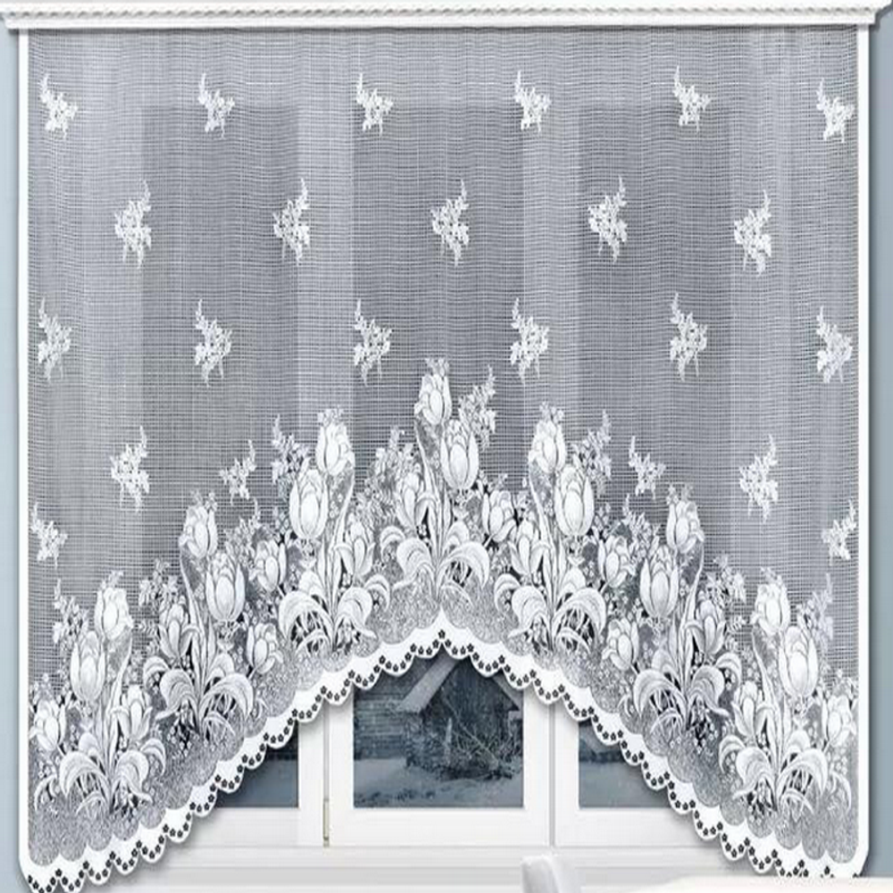 Занавеска "ФМ. ТЮЛЬПАНЫ" модель 471 рис. 2-15-22А, на шторной ленте, цвет белый, Россия.