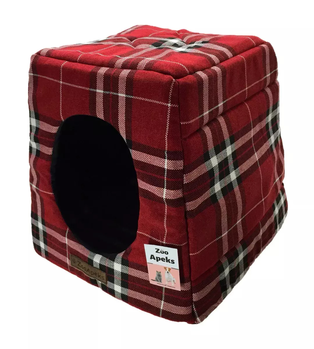 Домик - трансформер для собак 44х44х41см, Красный в клетку