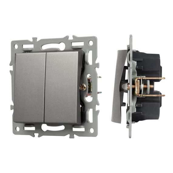 Механизм выключателя двухклавишный непроходной SWT-MK02-PL-GR (250V, 16A) Arlight 043726