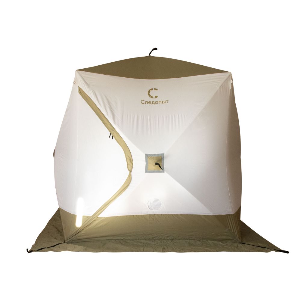 Палатка зимняя куб СЛЕДОПЫТ &quot;Premium&quot; 2,1х2,1 м, S по полу 4,4 кв.м, 3 слоя, цв. оливковый/белый