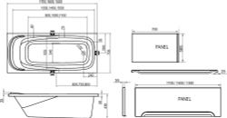 Ванна акриловая Ravak Vanda II 160X70 CP11000000 схема