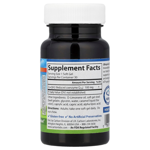 Carlson, CO•QH, Убихинол, 100 мг, 30 гелевых капсул