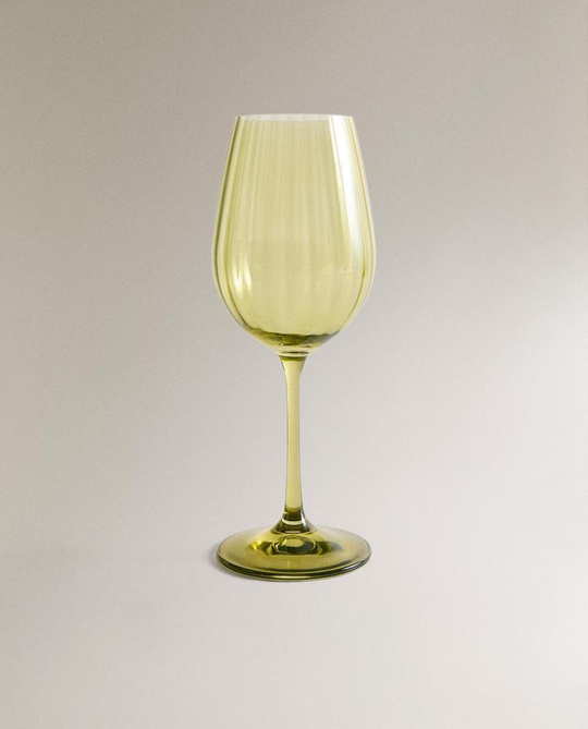 ZARA HOME БОКАЛ ДЛЯ ВИНА ИЗ КРИСТАЛИНА С ОПТИЧЕСКИМ ЭФФЕКТОМ, ЗЕЛЕНЫЙ