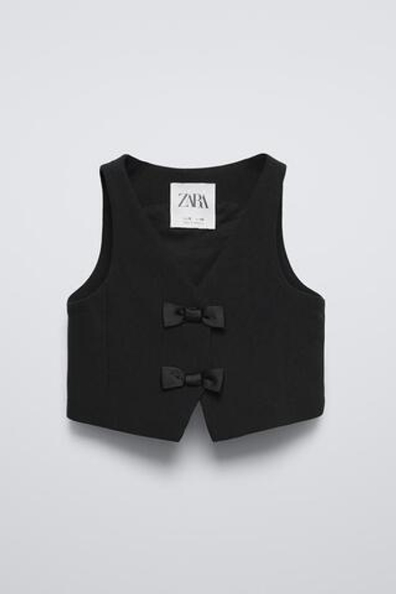 ZARA ЖИЛЕТ С БАНТАМИ, ЧЕРНЫЙ