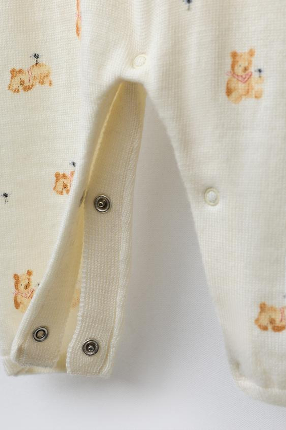 ZARA ДЛИННЫЙ КОМБИНЕЗОН С МИШКАМИ ИЗ 100% ШЕРСТИ МЕРИНОСА, СЛОНОВАЯ КОСТЬ