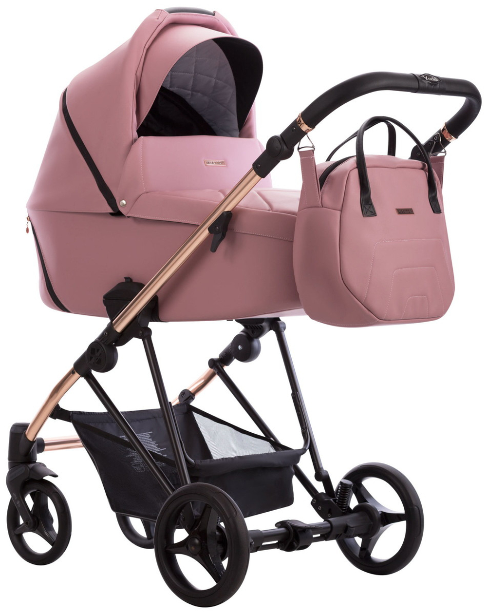Детская коляска Bebetto Yoddi Premium Class 2 в 1 05 розовая кожа рама бронза