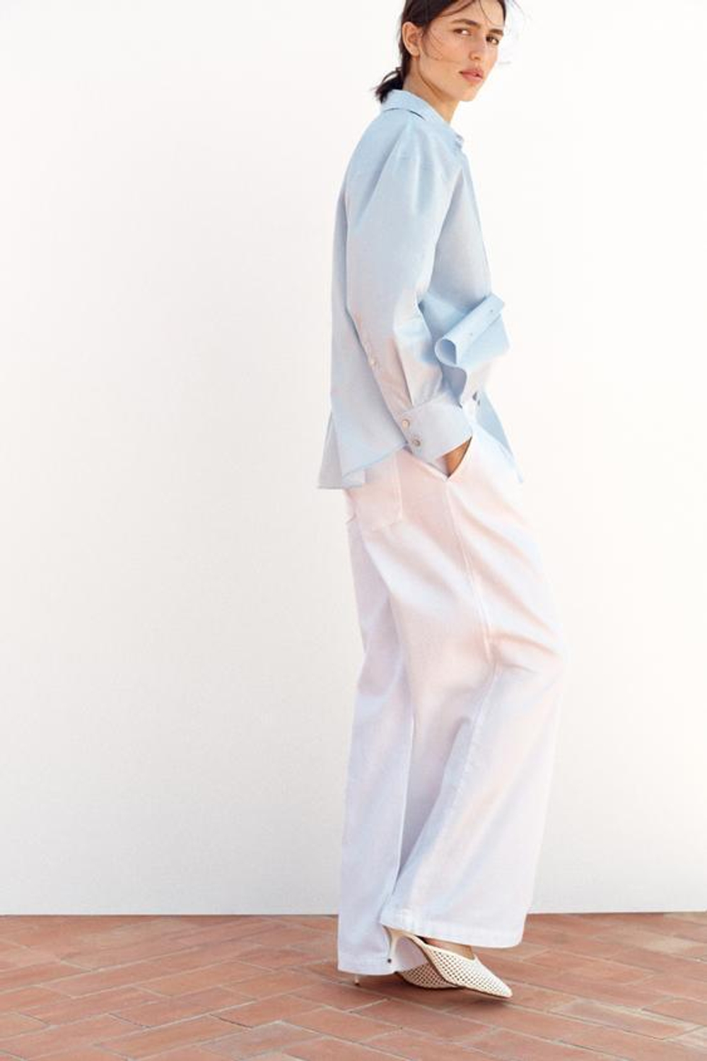 ZARA ДЖИНСЫ Z1975 WIDE-LEG СО СРЕДНЕЙ ПОСАДКОЙ И ЗАЩИПАМИ, БЕЛЫЙ