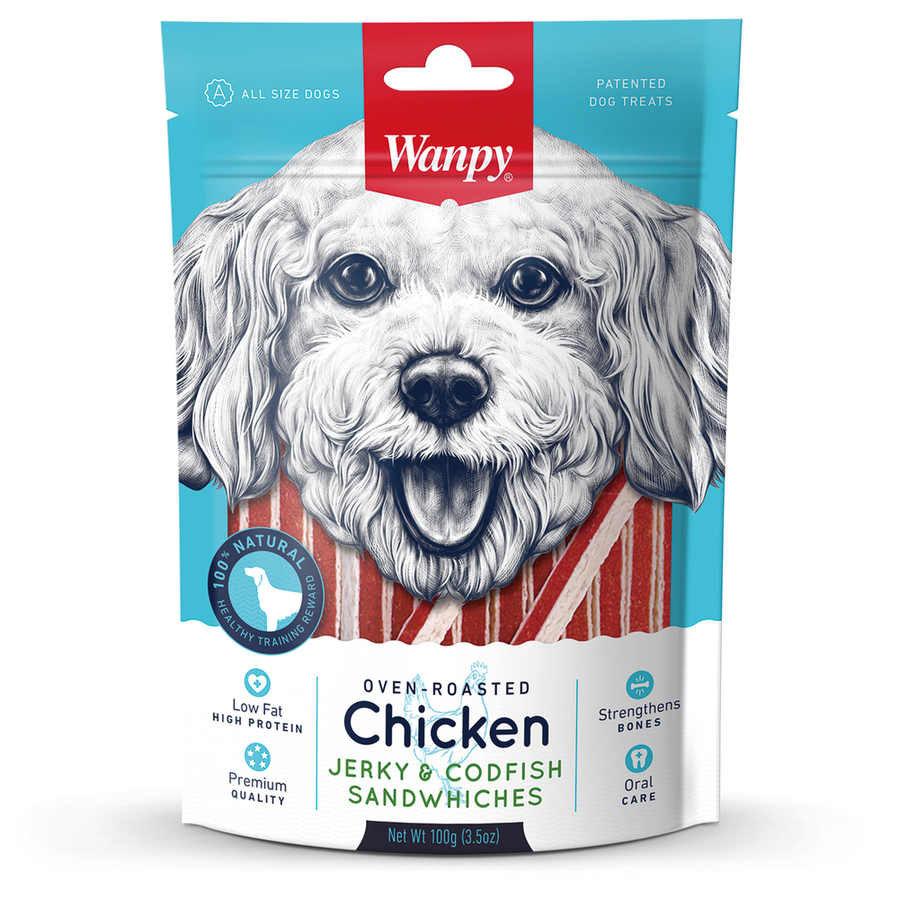 Wanpy Dog Лакомство для собак Курица с треской в форме сэндвича, 100гр.
