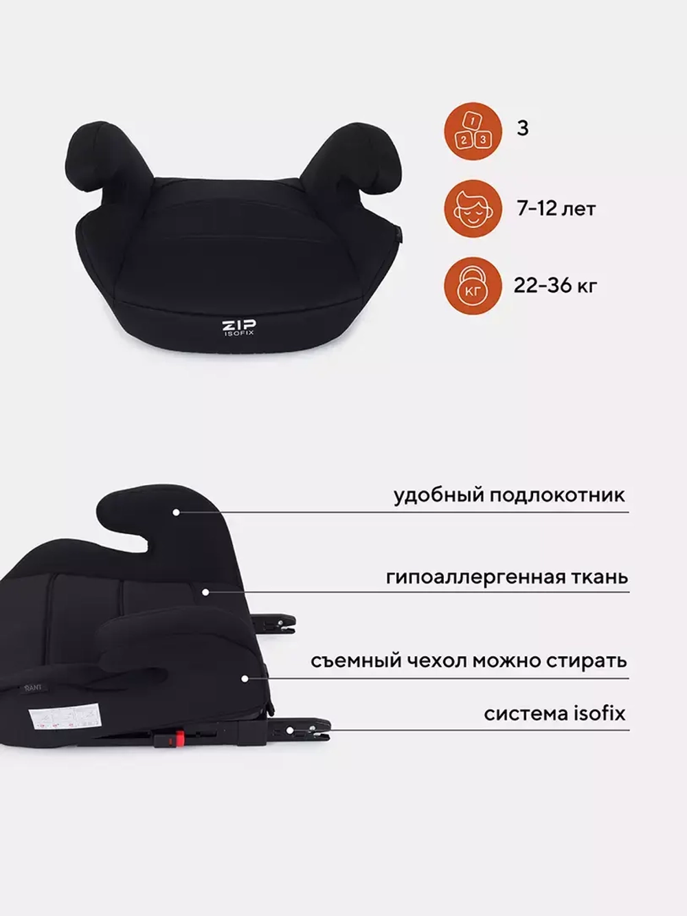 Автокресло RANT UB231F "ZIP" Isofix группа 3 (22-36 кг)