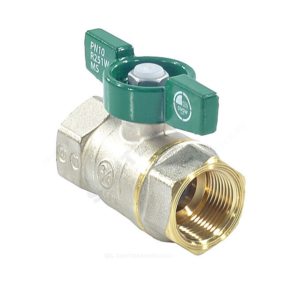 Кран шаровой латунь хром R251W Ду 20 Ру42 ВР бабочка зеленая Giacomini R251WX024