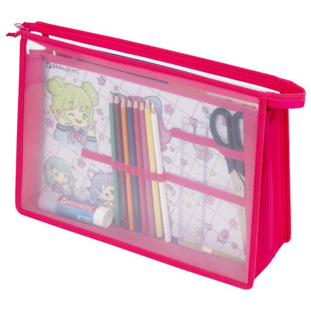 Папка для труда BRAUBERG А4, 2 отделения, пластик, молния сверху, органайзер, "Anime party", 272214