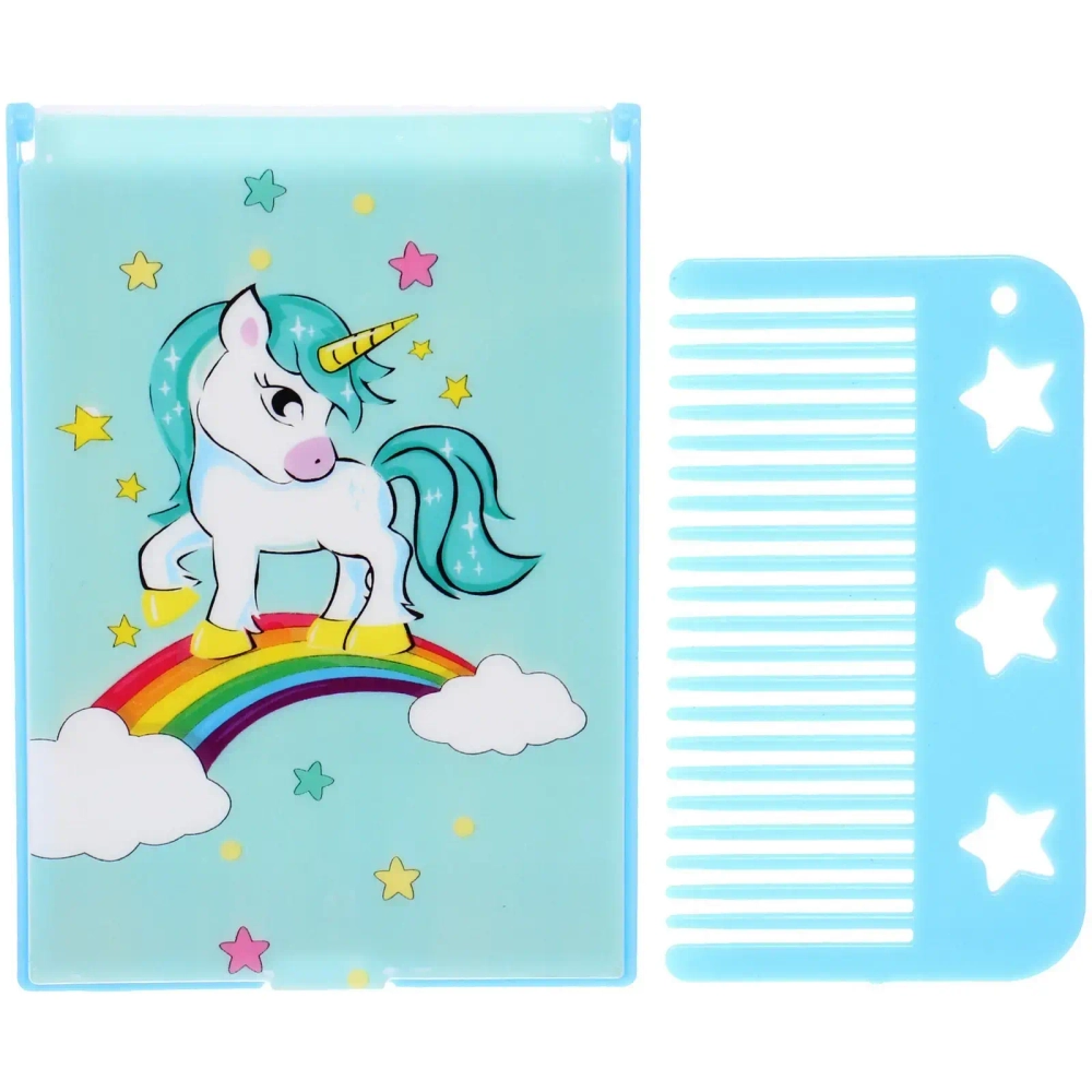 Расческа с зеркалом в наборе детские «МИМИШКИ», единорог, цвет мятный, 11*7,8см