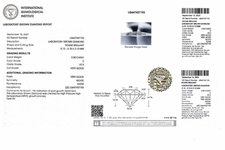 Лабораторно-выращенный бриллиант Кр-57 5.13-5.18 мм E/VS2 0.50 ct
