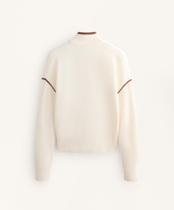 Oysho Свитер с высоким воротником и контрастными деталями, светлый экрю