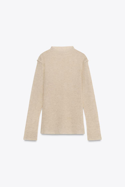 ZARA ТРИКОТАЖНЫЙ СВИТЕР С ВОРОТНИКОМ «ПЕРКИНС», ПЕСОЧНЫЙ