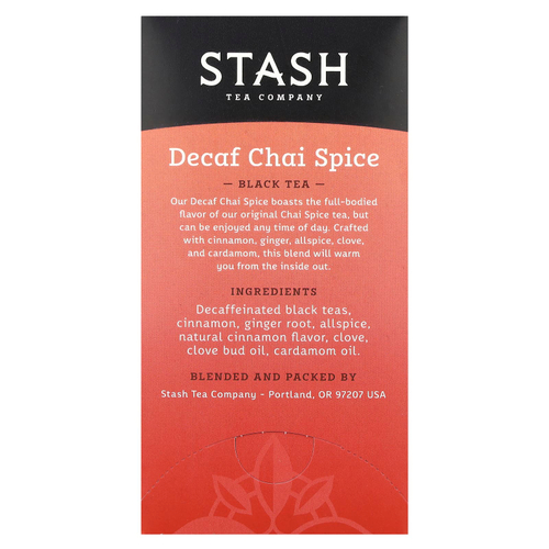 Stash Tea, Black Tea, чай без кофеина со специями, 18 чайных пакетиков, 33 г (1,1 унции)