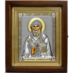 Святитель Спиридон Тримифунтский. Икона в серебряном окладе.