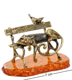 Народные промыслы AM-1922 Фигурка «Кот Солнечный день» (латунь, янтарь)
