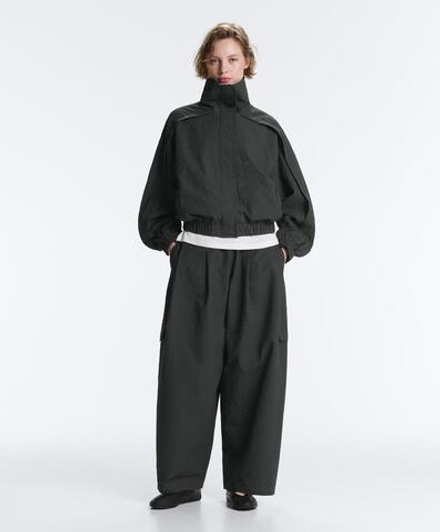 Oysho Длинные брюки-карго из водоотталкивающего нейлона в клетку, черный