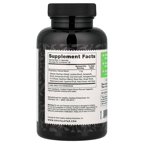 Crystal Star, добавка для поддержки надпочечников, 60 вегетарианских капсул