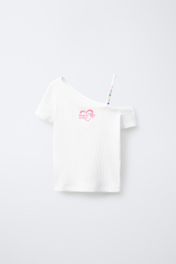 ZARA АСИММЕТРИЧНЫЙ ТОП В РУБЧИК С БУСИНАМИ, БЕЛЫЙ