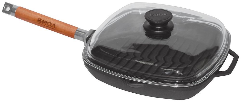 Сковорода-гриль Биол 1028С 28 см с крышкой, съемная ручка