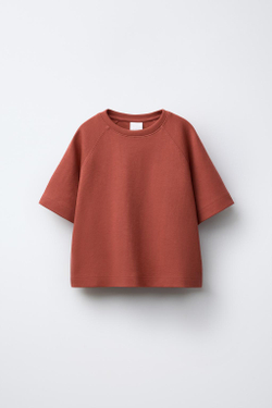 ZARA ОДНОТОННАЯ ФУТБОЛКА INTERLOCK, ЧЕРЕПИЧНЫЙ