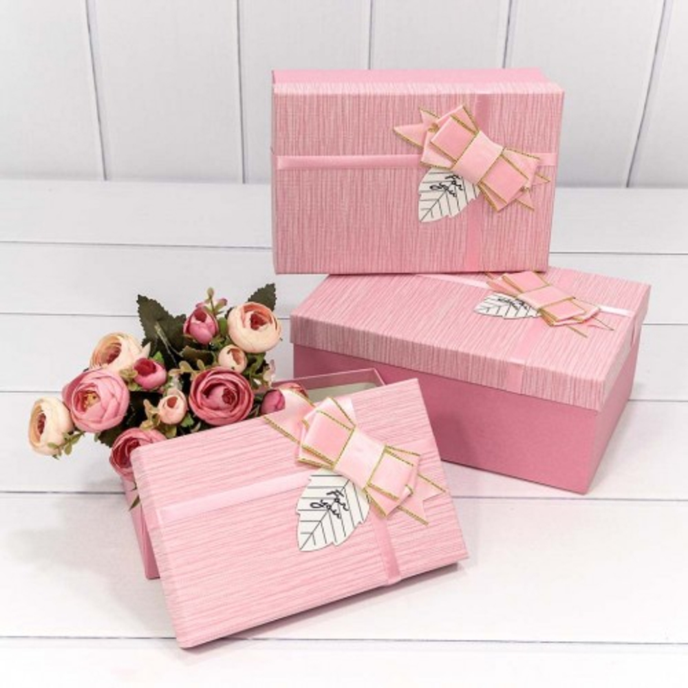 Коробка 23х16х9.5 см Набор 3 шт "For You" с бантом (Розовый)