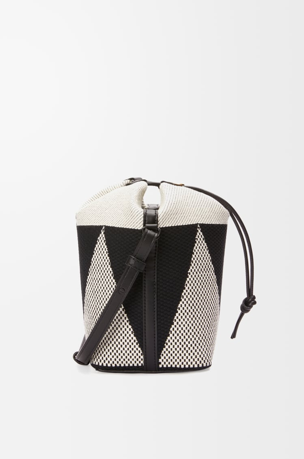 Loewe Маленькая сумка-ведро Treasure Bako из жаккардовой парусины и телячьей кожи, натуральный/черный