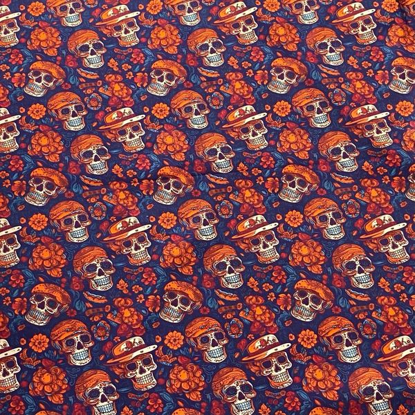 МЕКСИКАНСКИЙ ЧЕРЕП НА ОРАНЖЕВОМ 100% хлопок, Handmade Fabrics 5