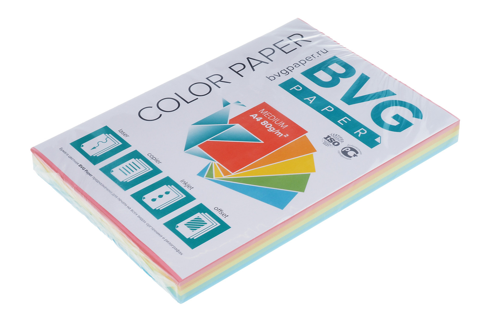 Бумага для офисной техники цветная medium 5 цв. (красный желтый оранжевый зеленый голубой) А4 80г/м2 250л BVG