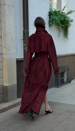 Тренч замшевый Бордовый