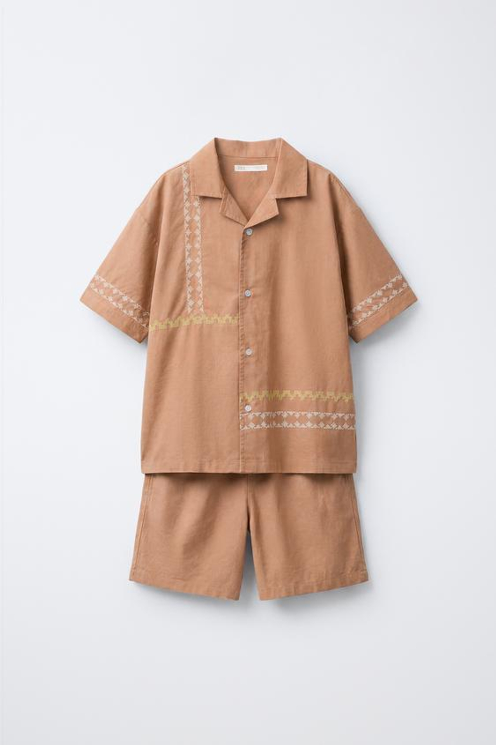 ZARA ПИЖАМА-РУБАШКА С ВЫШИВКОЙ, КОРИЧНЕВЫЙ