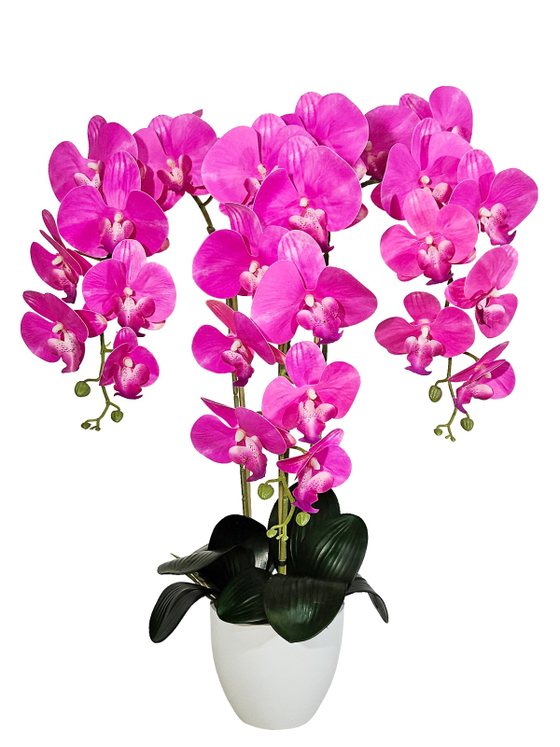 Искусственные орхидеи малиновые 3 ветки в кашпо