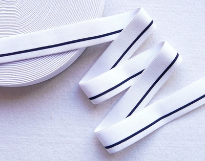 Белый/темно-синий, Резинка бельевая 30мм