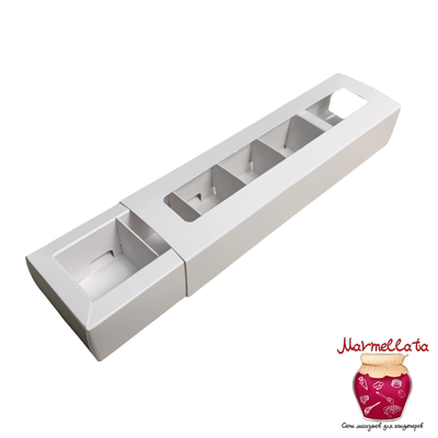 Упаковка для 5 конфет с обечайкой БЕЛАЯ 200*40*33 мм