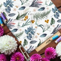 Ткань кулирная гладь маслом нарисованные полевые листья