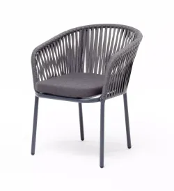 "Бордо" стул плетеный из роупа, каркас алюминий серый (RAL7022) муар, роуп серый 15мм, ткань темно-серая 027
