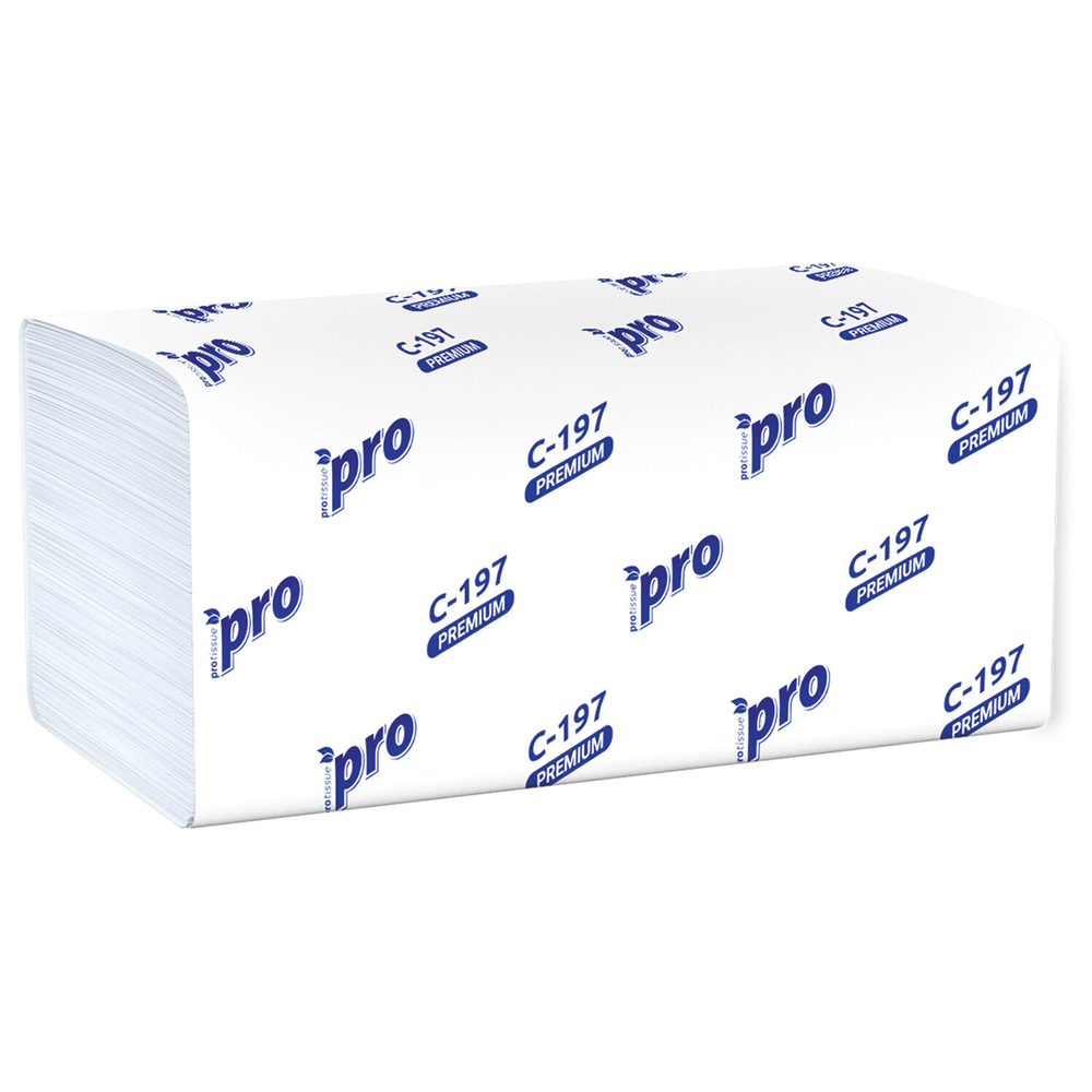 Полотенца бумажные 200 шт., PROtissue (H3) PREMIUM, 2-слойные, белые, КОМПЛЕКТ 20 пачек, 22×21 см, V-сложение.