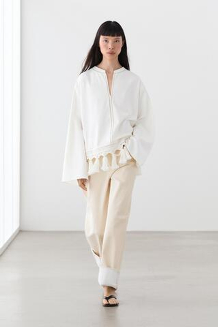 Massimo Dutti Блуза с вышивкой и бахромой по низу, белый