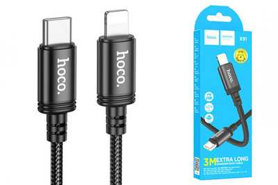 Кабель HOCO X91 USB-Lightning 2.4А 3м Braided Black