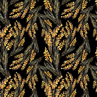 акварельная мимоза на черном