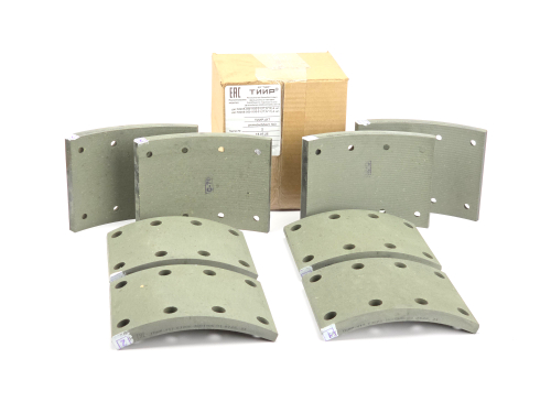 Рем. комплект тормозных накладок а/м КАМАЗ 53212,5511,5320, 65115, 65117, 53215 ЕВРО до 06.2013 г. (материал ТИИР-417, повышенный ресурс/ Сверл./расточенные/без заклёпок/ ширина 140мм./ к-т 8 шт., длинные: 53205-3501105-01, толст.+тон. / доп. арт.: 53212-3501105, 53205-3501105-41, 5511-3501105) АО ТИИР г. Ярославль