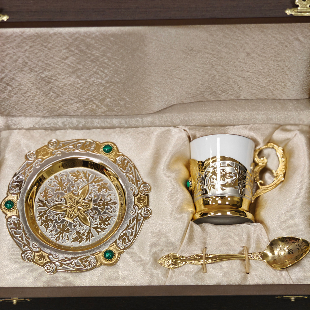 Кофейный набор Златоуст c малахитом "Утро"