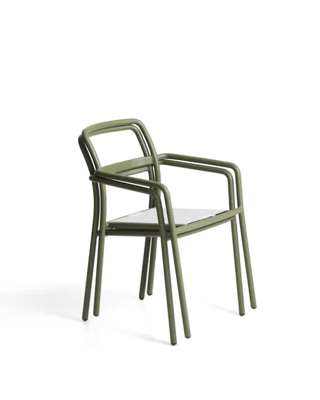 Уличный стул Linosa из зеленого алюминия с бежевой подушкой