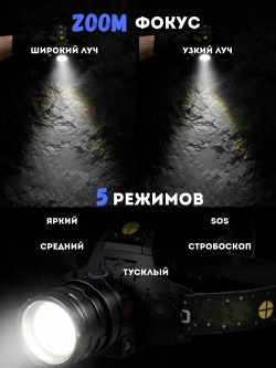 Фонарь налобный светодиодный аккумуляторный