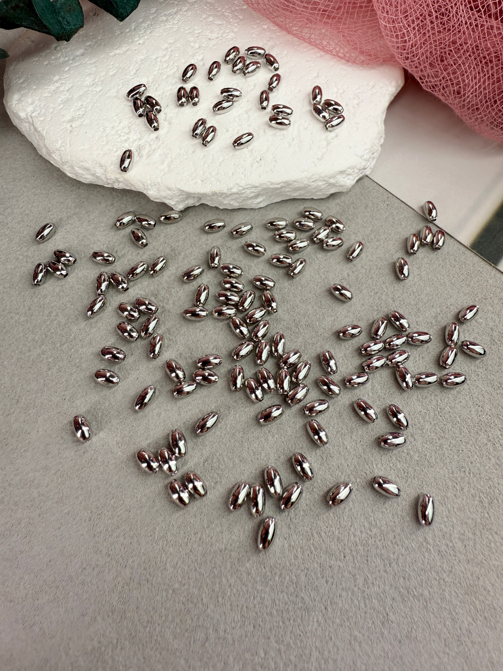 Разделитель для бусин рис 5*3, родий, 100 штук