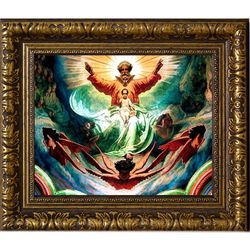 Бог Отец, Бог Сын и исхождение Святого Духа (Троица на херувимах). Икона на холсте с мощевиком.