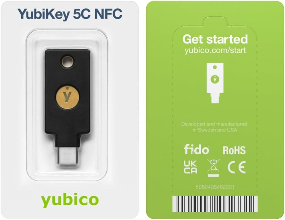 YubiKey 5C NFC — Ключ безопасности для двухфакторной аутентификации Защита онлайн-аккаунтов через USB-C и NFC, сертифицирован по стандарту FIDO